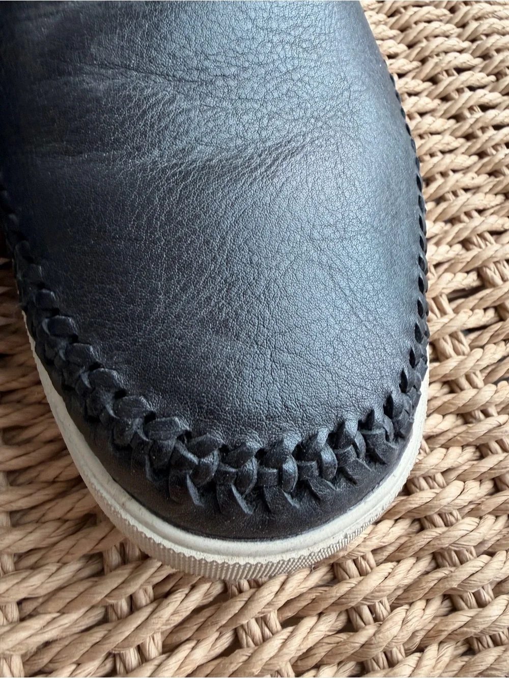 Vince Black Leather Slip-On Loafers with Whipstitch Detail